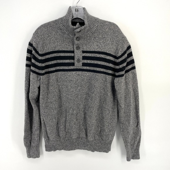 Banana Republic Other - Banana Republic Mens Medium Gray Striped Wool Blend Mock Neck Button Sweater